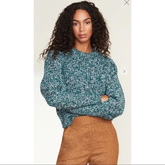 New Veronica Beard Roopa Puff sleeve wool sweater in Petrol Large